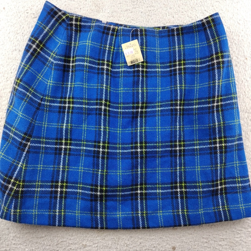 VTG Express Compagnie Wool Skirt Size 13/14 Blue‎ Plaid School Girl Preppy NWT
